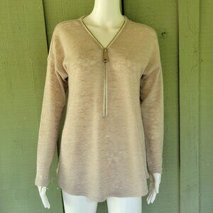SOFT SURROUNDINGS Beige Light Knit Half Zip Front Tunic Sweater Small S